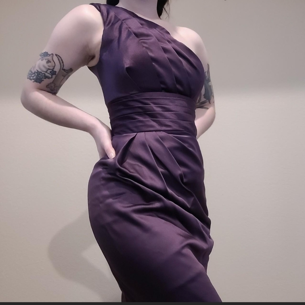 David's Bridal One-Shoulder Plum Dress